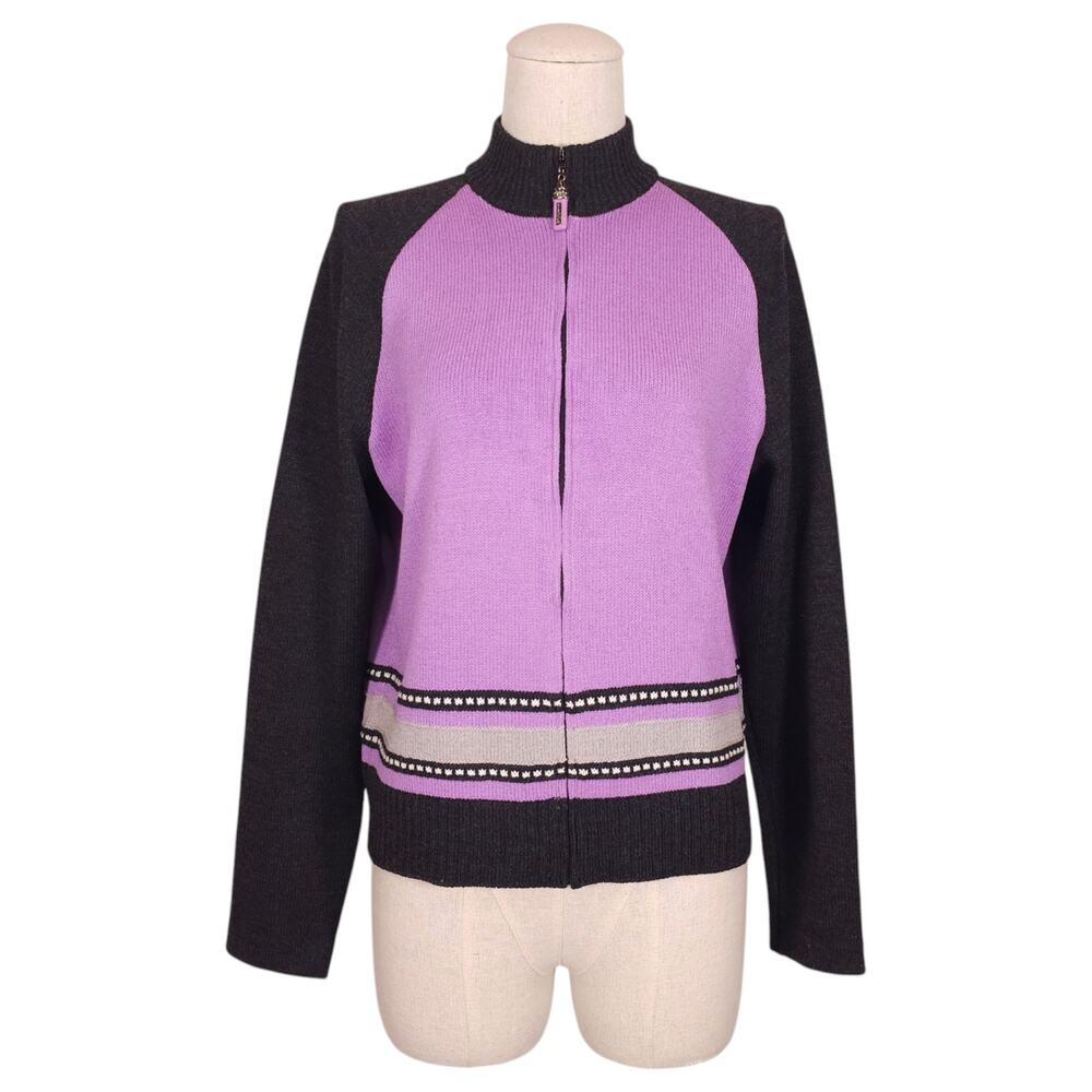 Vintage St. John Sport Full Zip Sweater Jacket Purple Gray Sz Small